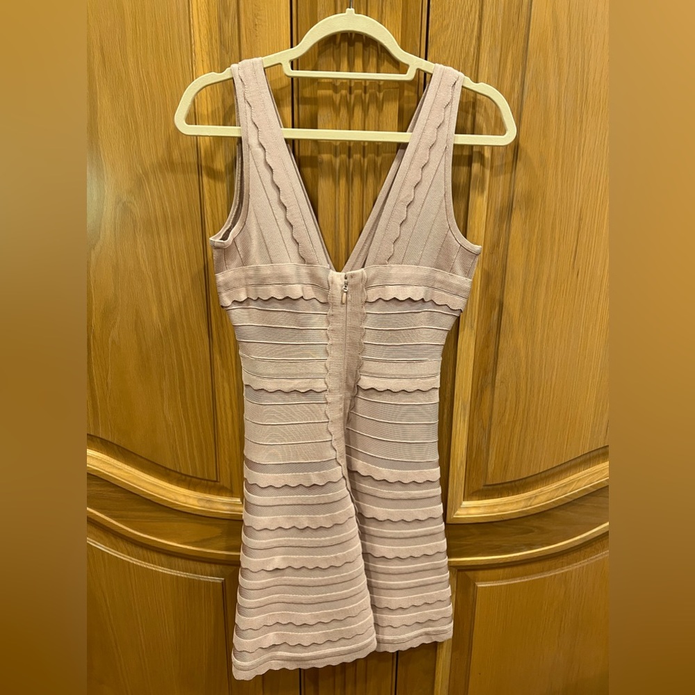 Herve Leger V-Neck Ruffle A-Line Dress
